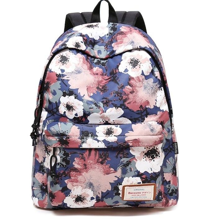 きれいめカジュアル 水彩花柄プリントデイパックリュック
