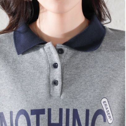 きれいめカジュアル 配色襟デザインロゴプリント長袖スエット