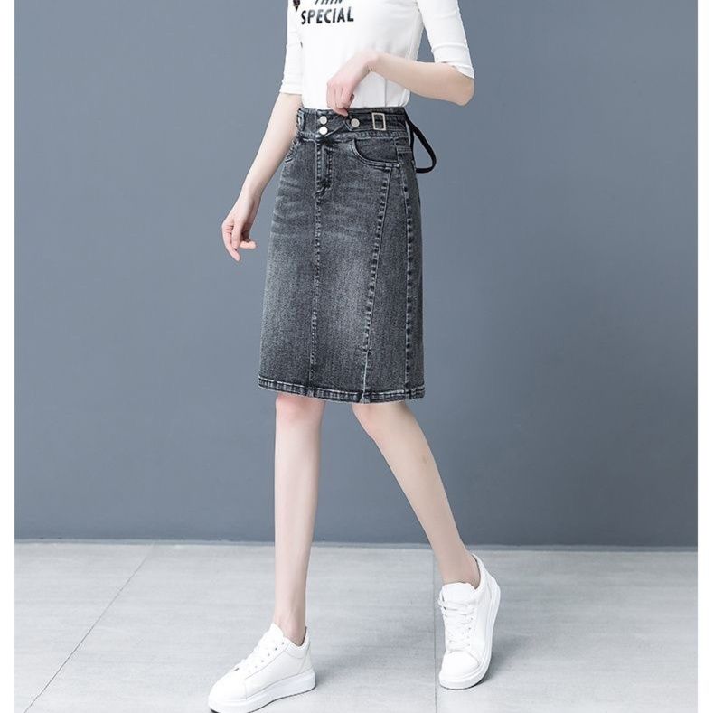 きれいめカジュアル ベルト付きデニムタイトスカート