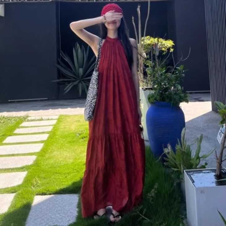 きれいめカジュアル ネックギャザーティアードマキシ丈ワンピース