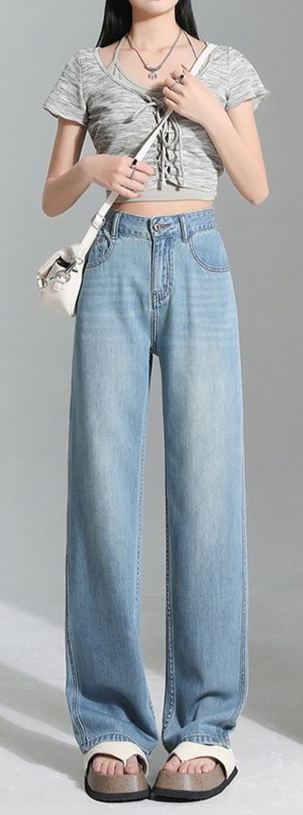 きれいめカジュアル 美脚見せ高腰ワイドシルエットデニムパンツ