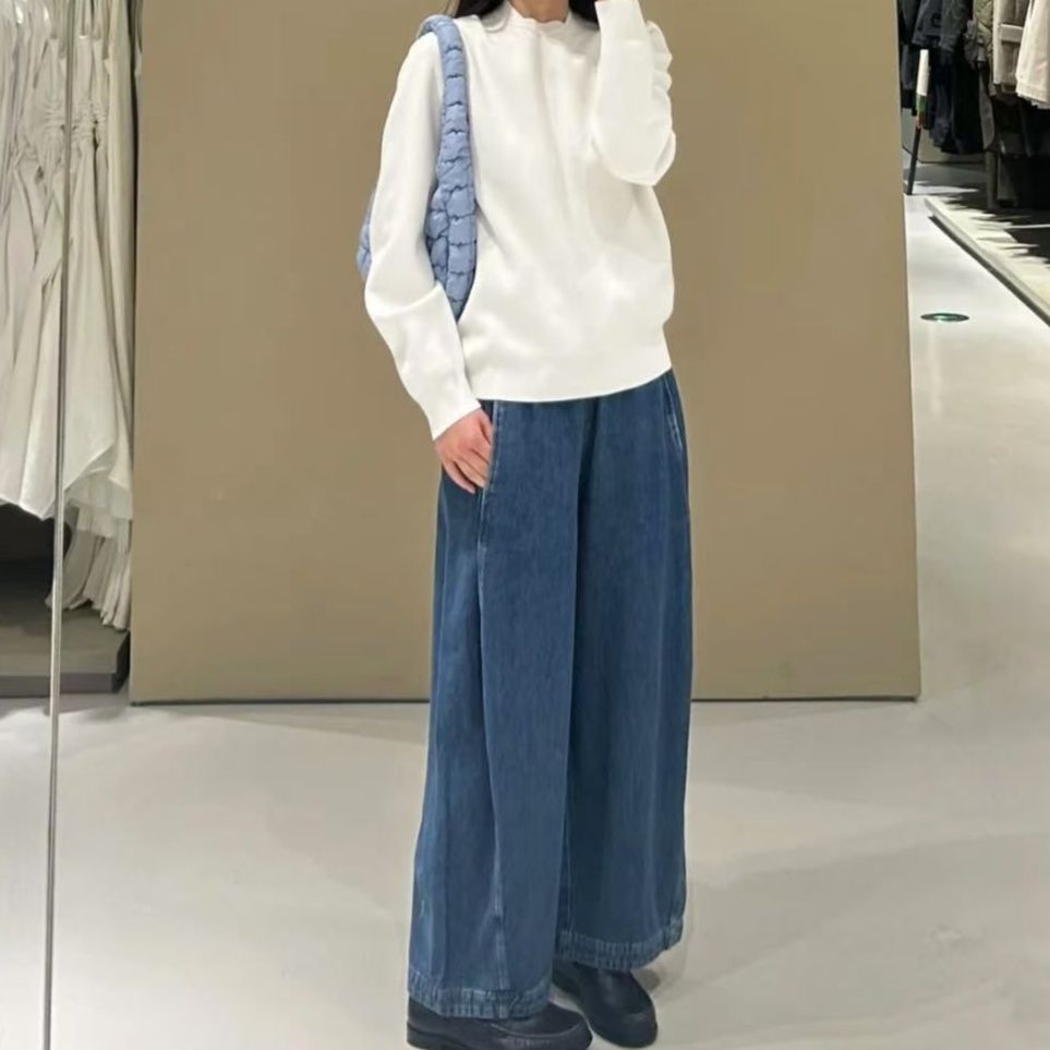 きれいめカジュアル ゆったりシルエットのデニムワイドパンツ