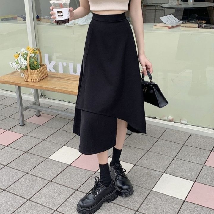 きれいめカジュアル イレギュラーヘム Aラインスカート レディース ハイウエスト 春夏 大きいサイズ 体型カバー 着痩せ