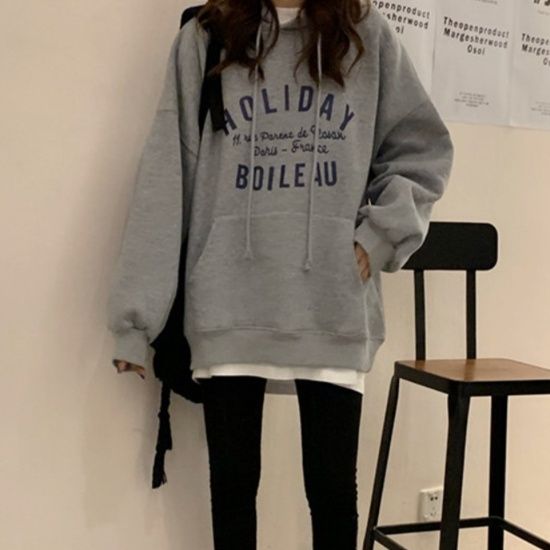 きれいめカジュアル 文字プリントレディースフード付きパーカー 秋服 韓国風 ゆったり 薄手 おしゃれ 長袖 トップス
