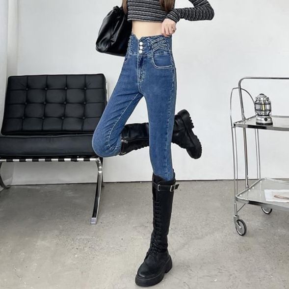 きれいめカジュアル 美脚シルエット ストレッチスキニーデニムパンツ レディース すっきり ハイウエスト 秋冬