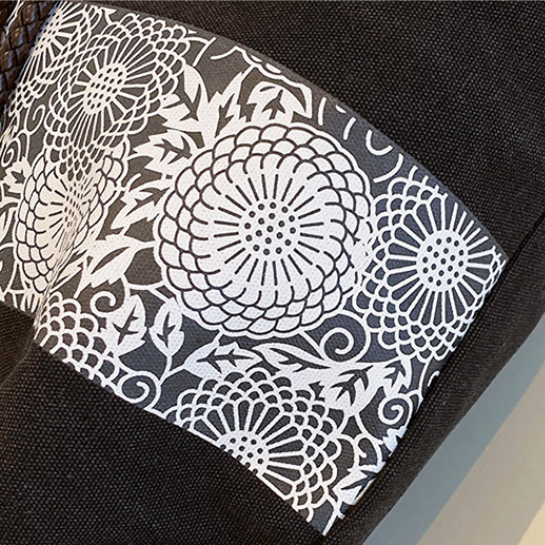 きれいめカジュアル 花柄レース巾着型トートバッグ 大容量帆布レディースバッグ