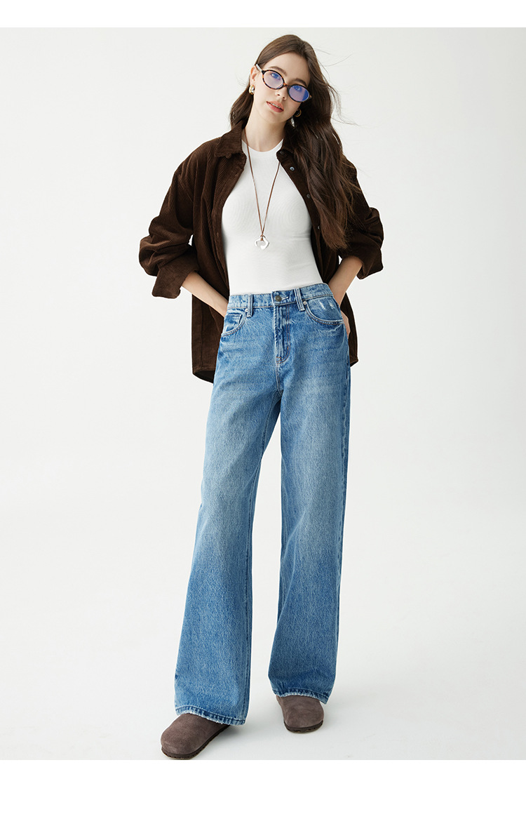 きれいめカジュアル ハイウエストワイドストレートデニムパンツ