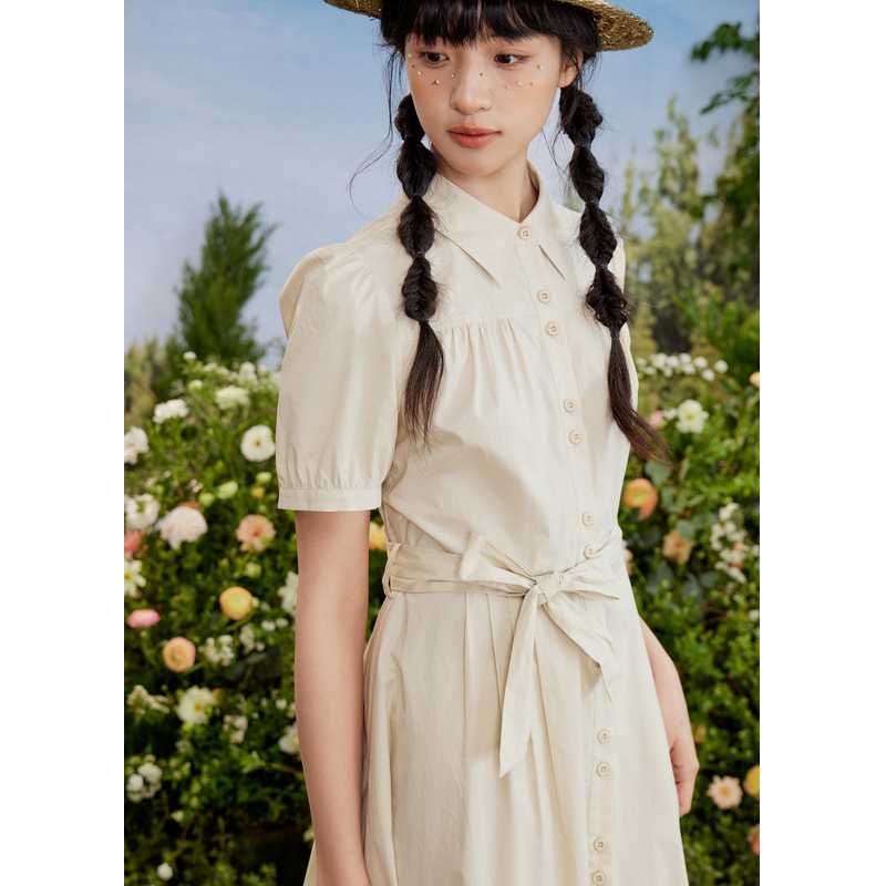 きれいめカジュアル 優美な麦わら帽子付き リボンベルト シャツワンピース