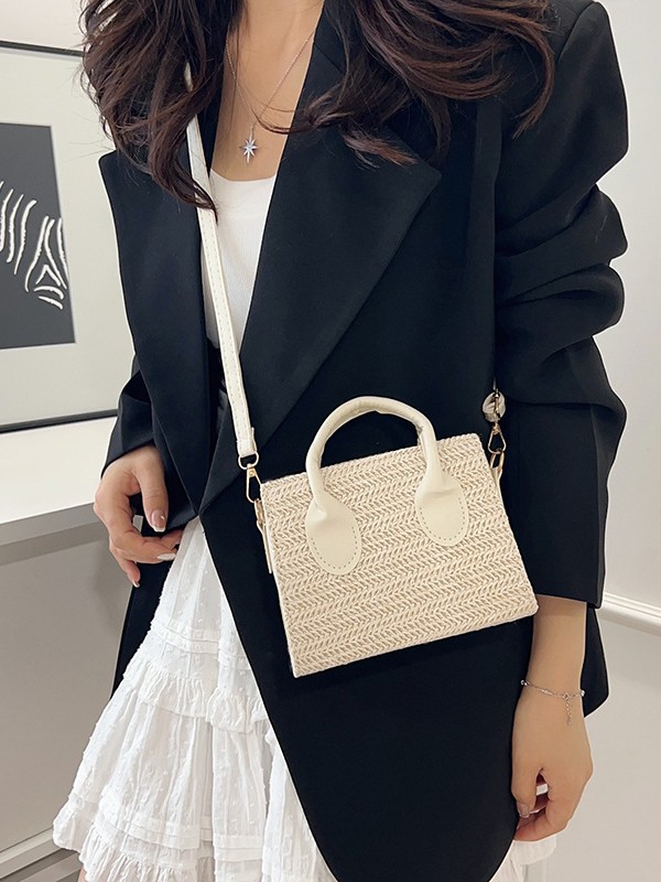きれいめカジュアル 編み込みデザインハンドル付き二wayミニバッグ