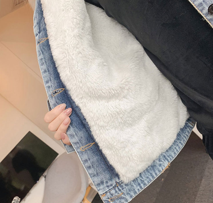きれいめカジュアル 女性用ファー付きデニムジャケット保温ショート丈上着