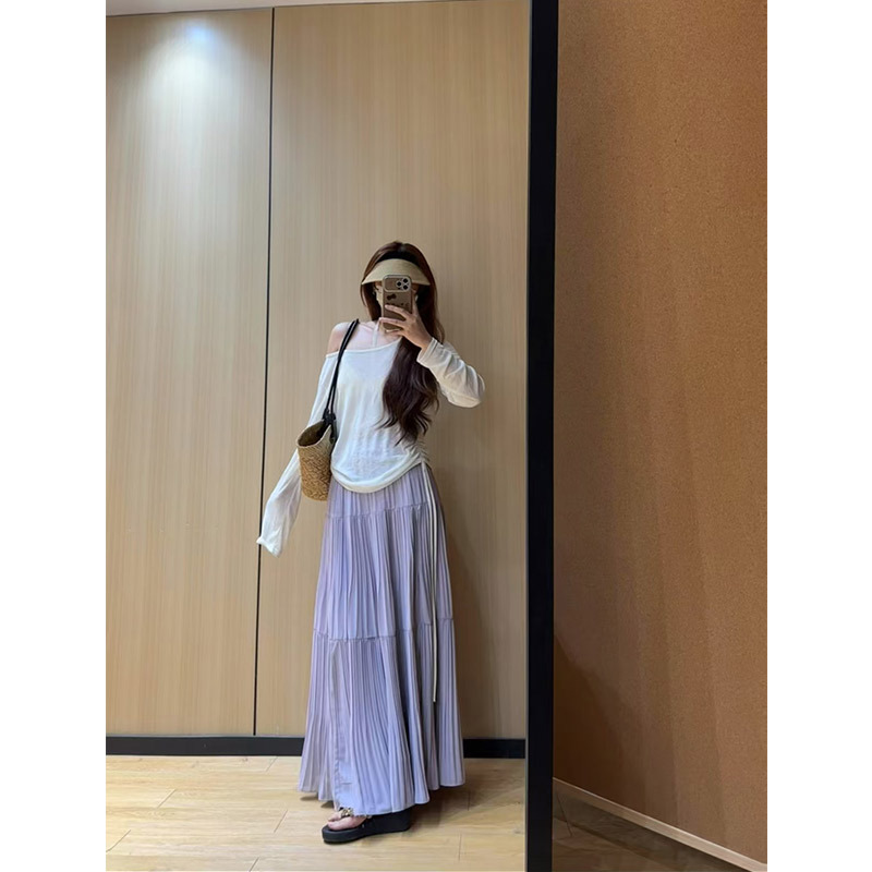 きれいめカジュアル 優美な三段プリーツロングスカート