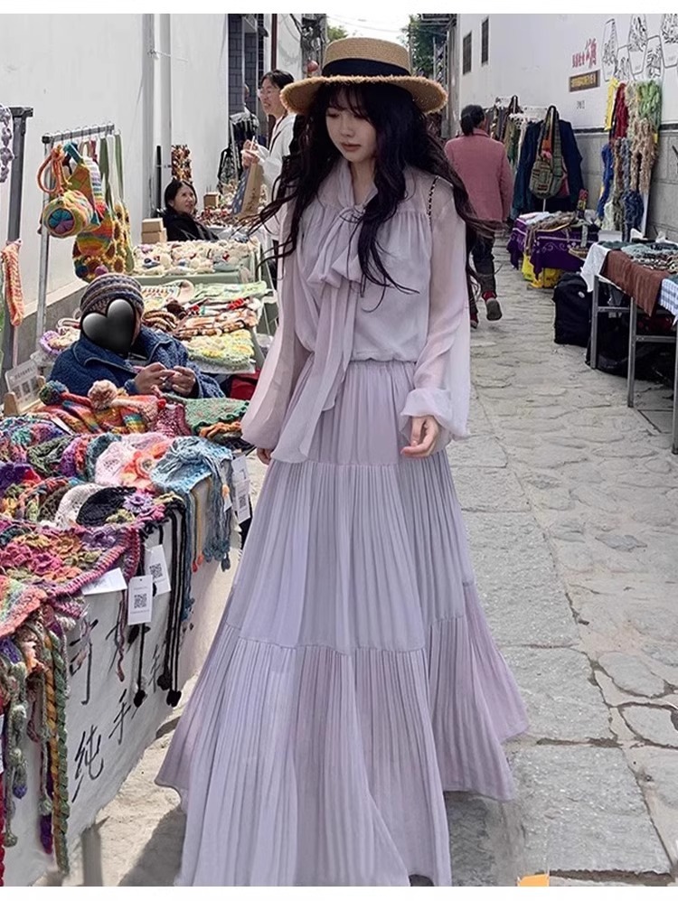 きれいめカジュアル 優美プリーツロングスカート