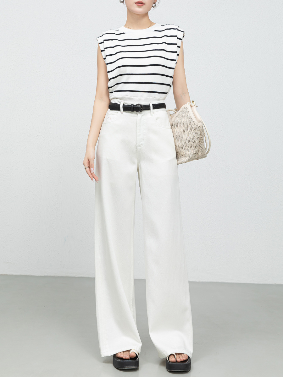 きれいめカジュアル 美脚見えハイウエストワイドデニムパンツ