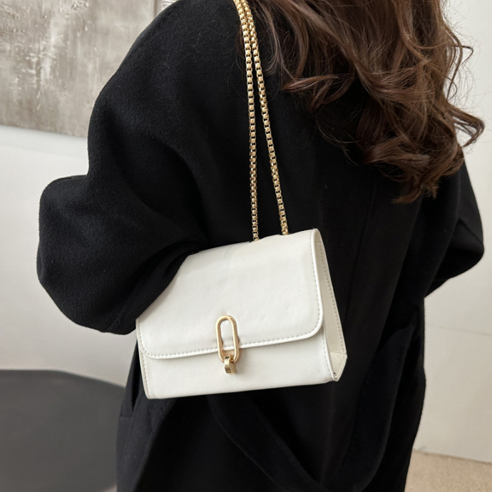 きれいめカジュアル レディース小さめ肩掛けバッグ金具付き本革風