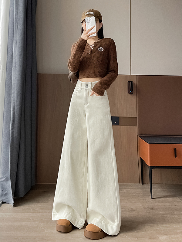 きれいめカジュアル ハイウエストワイドレッグデニムパンツ