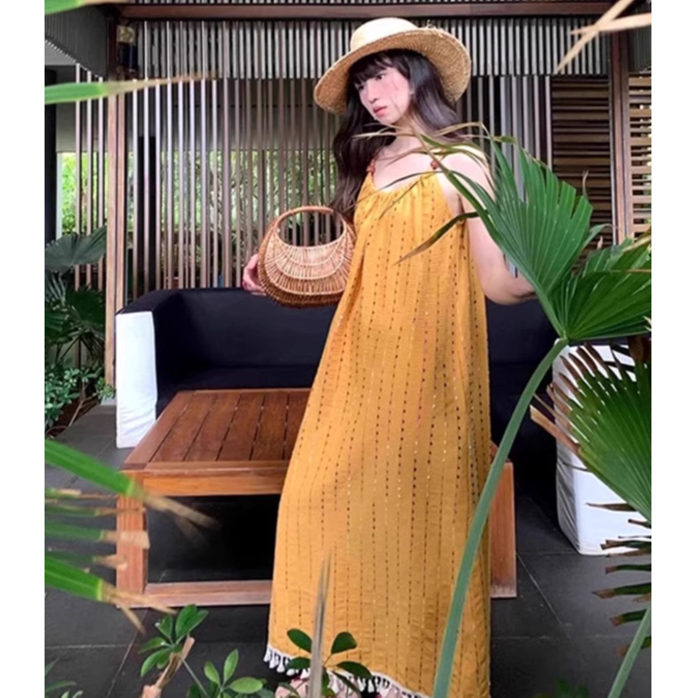 きれいめカジュアル 刺繍コットンベアトップマキシ丈ワンピース