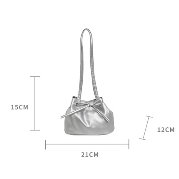 きれいめカジュアル リボン巾着ショルダーバッグ 四角スクエア型 肩掛けバッグ