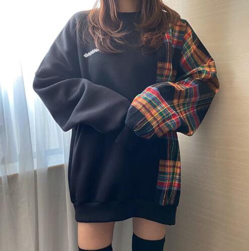 きれいめカジュアル レディース チェック切替スウェット 秋冬トップス