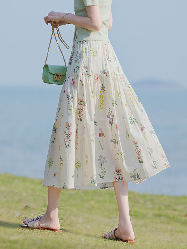 きれいめカジュアル 花園ティアードロングスカート