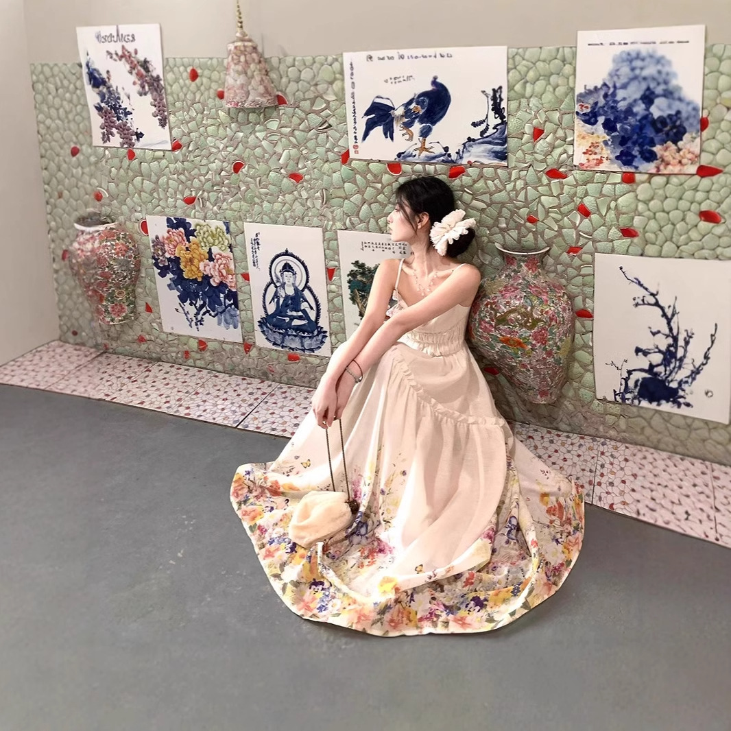 きれいめカジュアル 花園の調べ ティアードロングワンピース