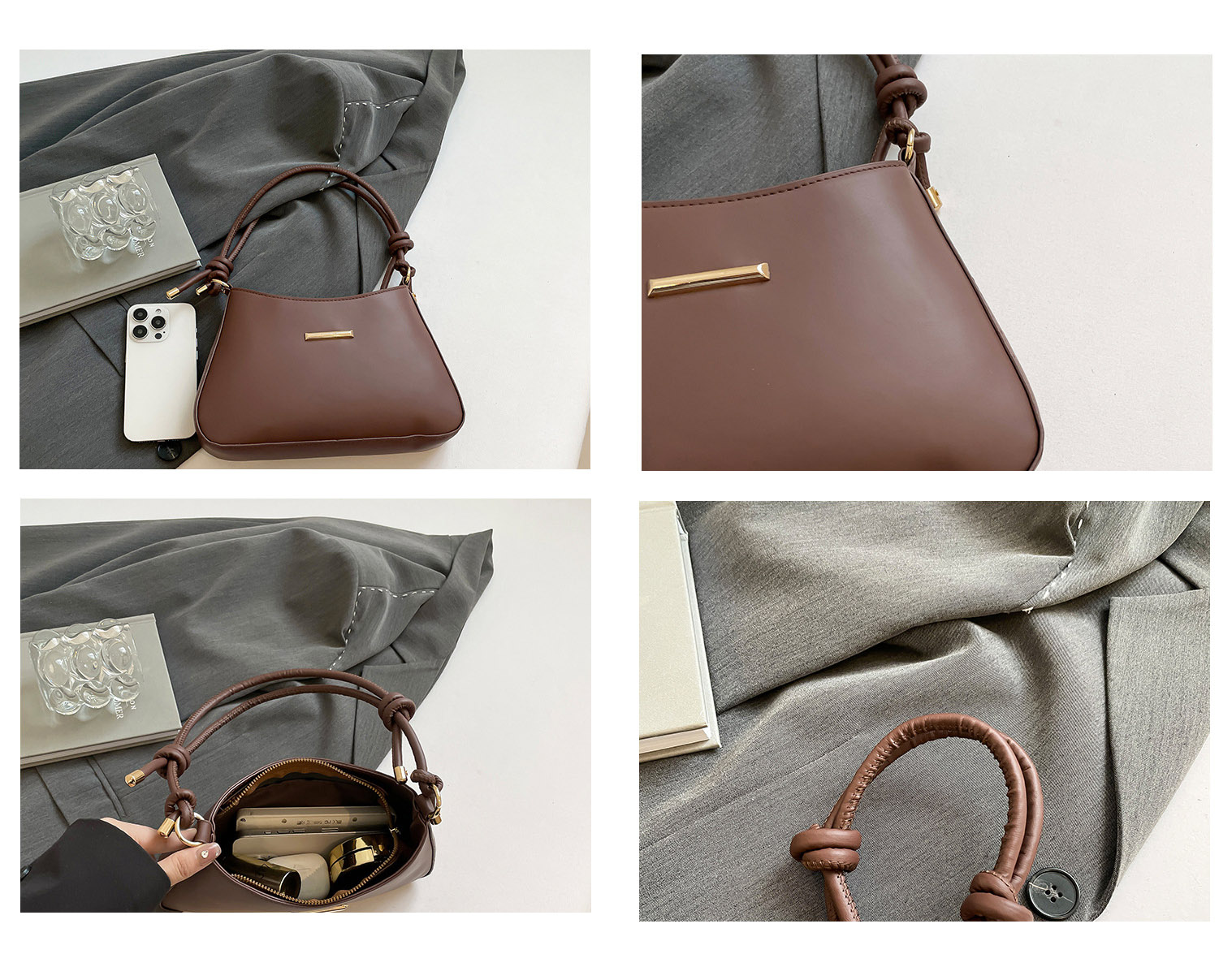 きれいめカジュアル 女性用合皮ショルダーバッグ脇下持ち小型ハンドバッグ