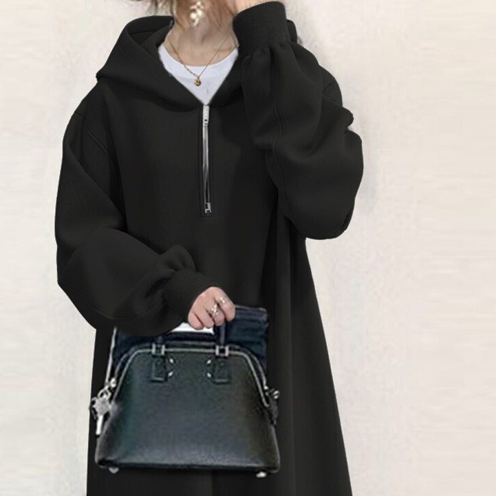 きれいめカジュアル 大人気フード付きパーカーロング丈ワンピース