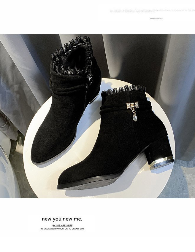 きれいめカジュアル レース装飾スエード調ショート丈靴レディース