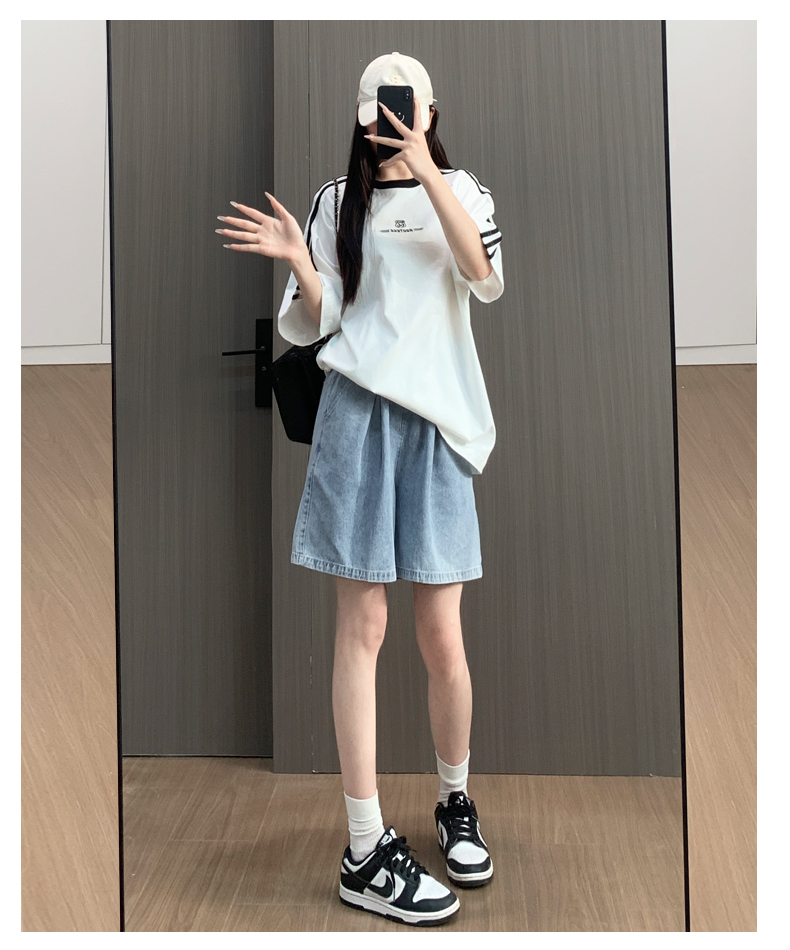 きれいめカジュアル ゆったりタックデニムキュロット