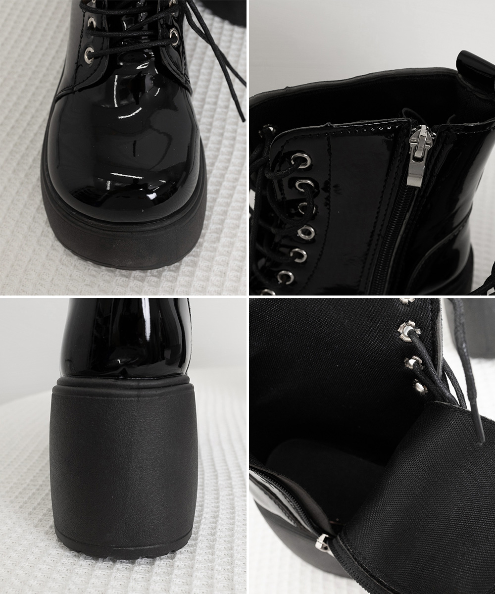 きれいめカジュアル 厚底編み上げ靴 太ヒール歩きやすいショートブーツ