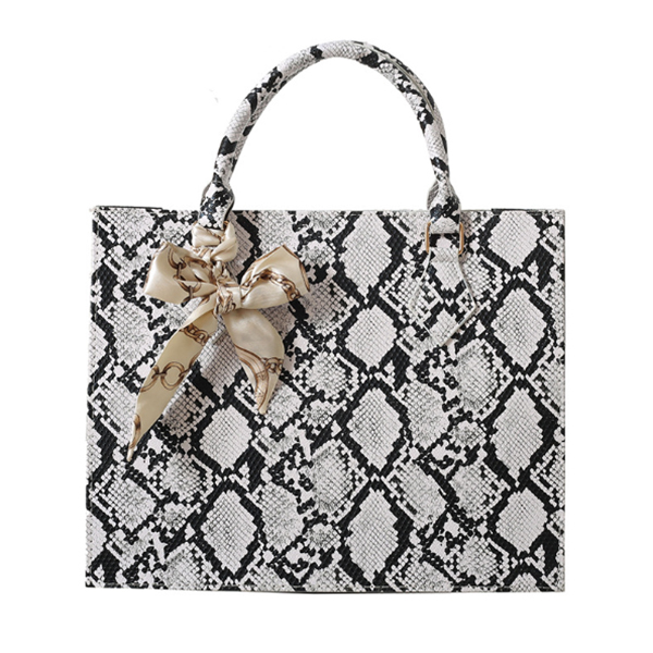 きれいめカジュアル 女性用四角形手提げバッグ蛇柄大容量通勤鞄