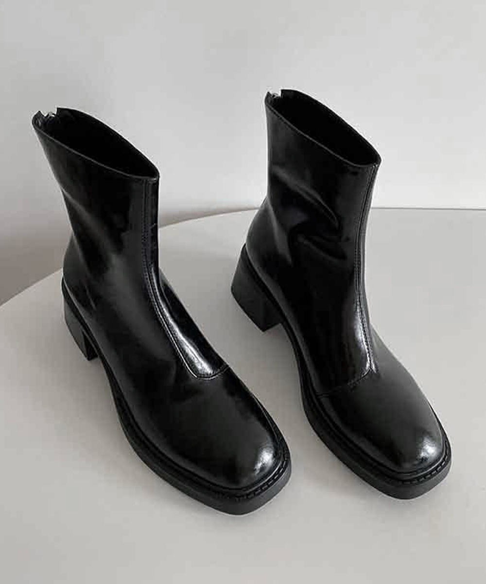 きれいめカジュアル レディース太ヒール短丈靴 歩きやすい四角つま先