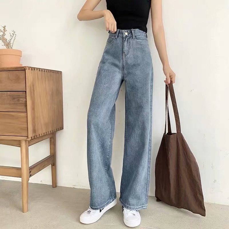 きれいめカジュアル ハイウエストワイドストレートデニムパンツ