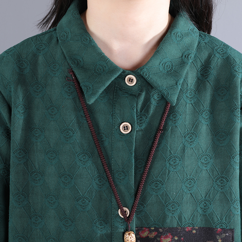 きれいめカジュアル 花刺繍レース切り替え長袖シャツワンピース