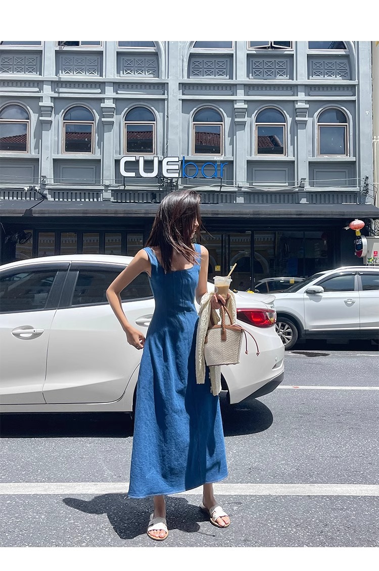 きれいめカジュアル スクエアネックデニムロングワンピース