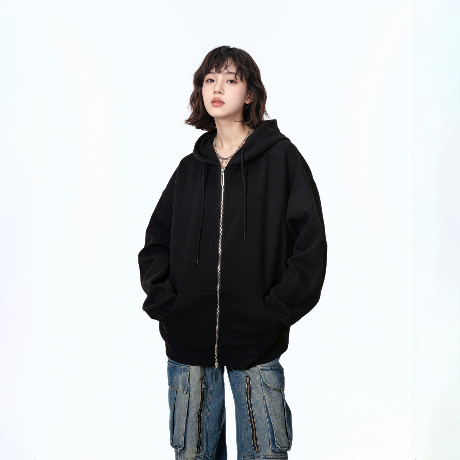きれいめカジュアル ゆったりシルエット フード付きジャンパー