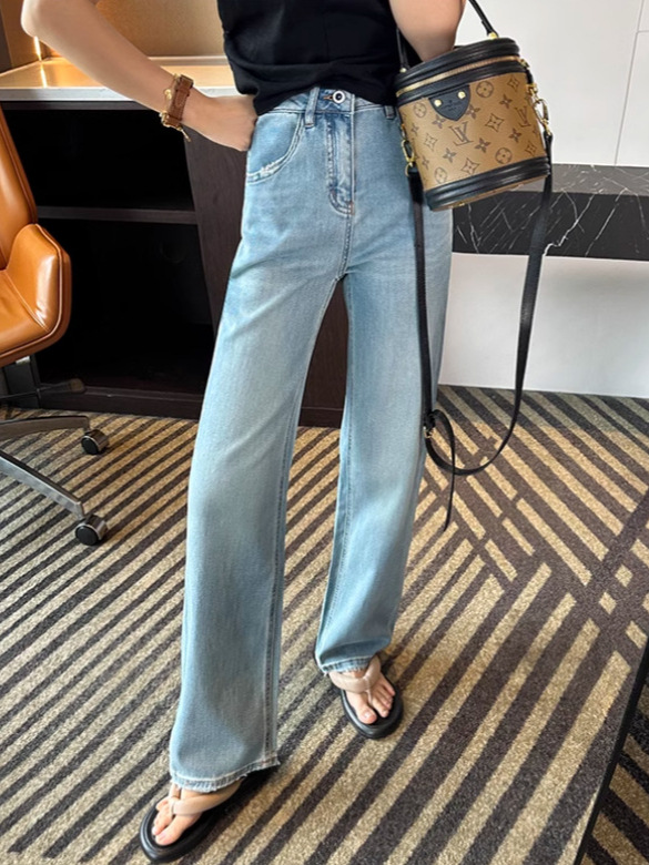 きれいめカジュアル ハイウエストストレートロング丈デニムパンツ