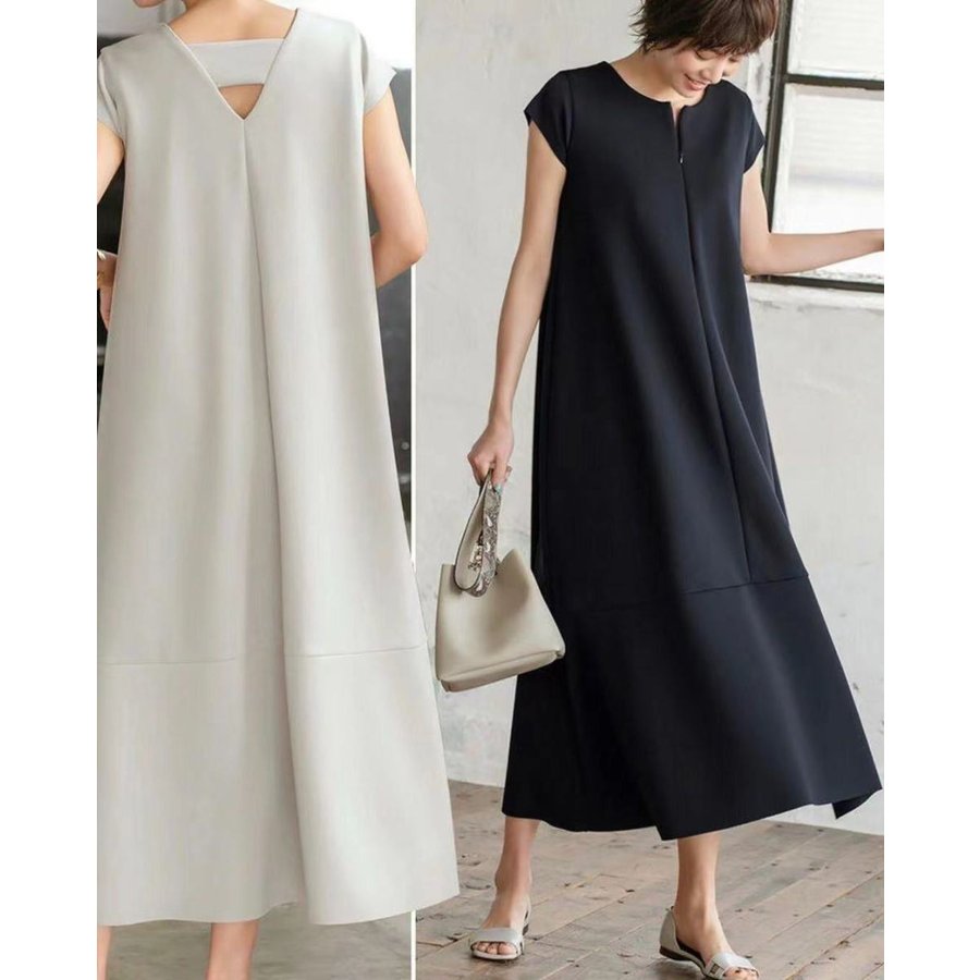 きれいめカジュアル 夏の涼感ワンピース レディース 半袖ロング丈