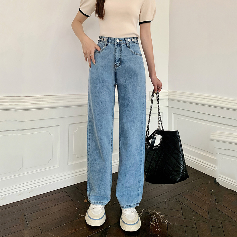 きれいめカジュアル ハイウエストストレートワイドデニムパンツ