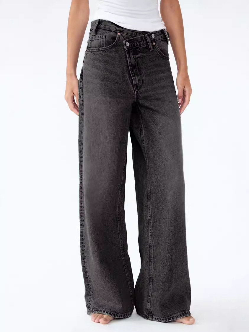 きれいめカジュアル ハイウエストゆったりワイドシルエットデニムパンツ