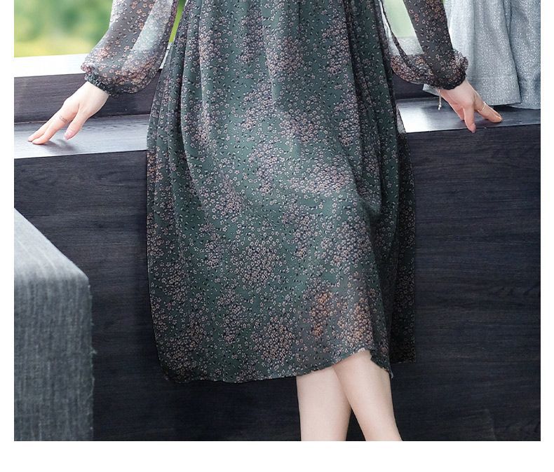 きれいめカジュアル 花柄シフォン長袖ワンピース