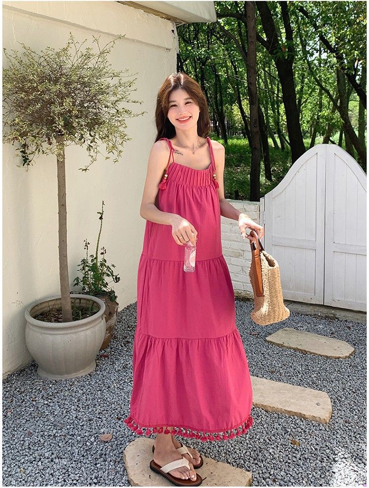 きれいめカジュアル ティアードフリル裾キャミソールマキシワンピース