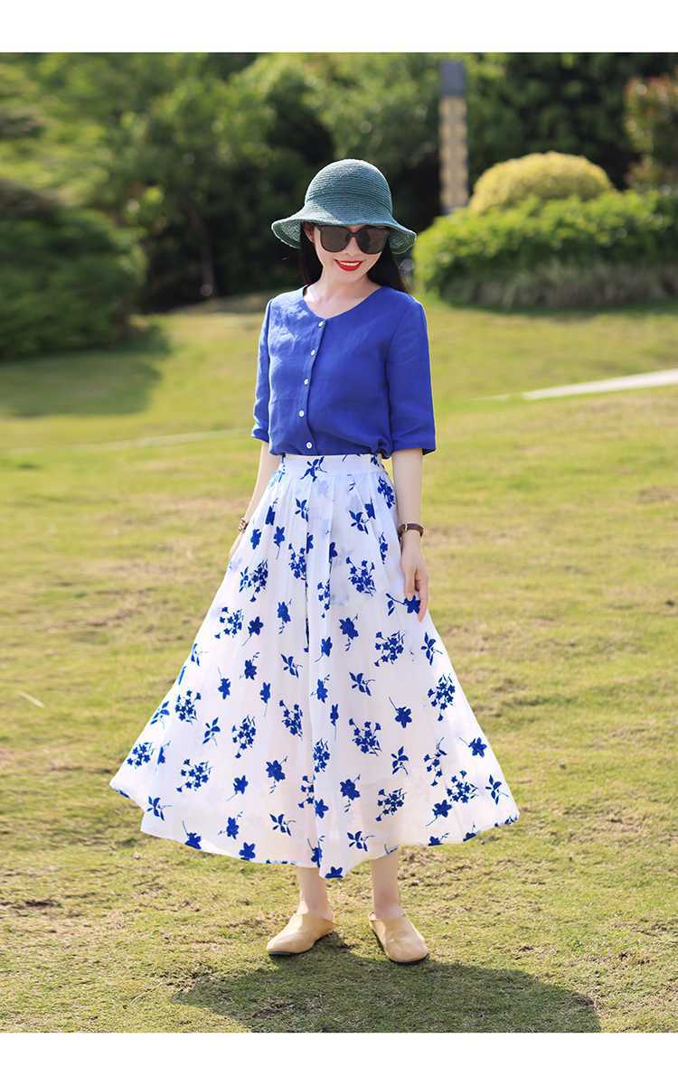 きれいめカジュアル 花柄刺繍フレアロングスカート