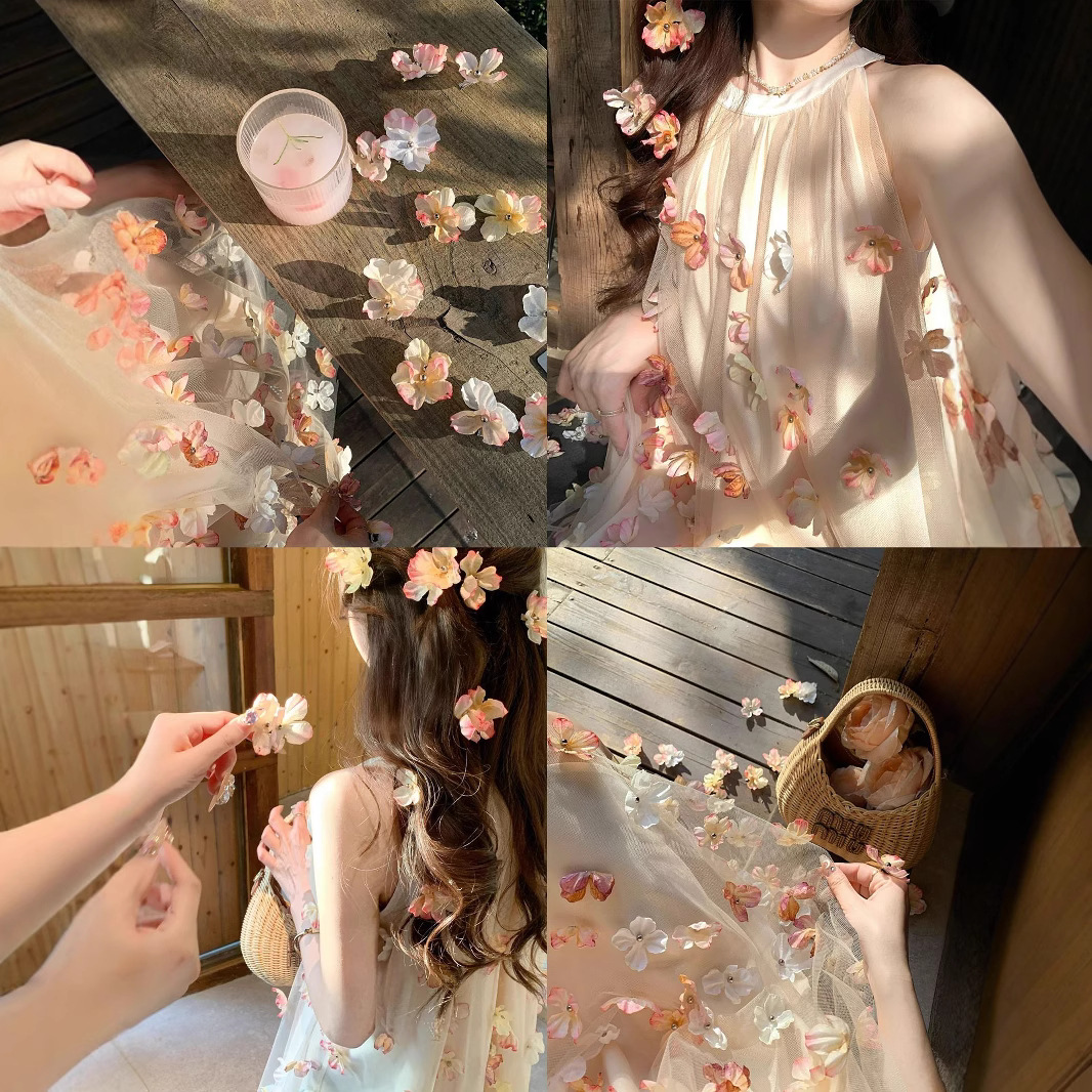 きれいめカジュアル 花びら舞う透かしシルエットワンピース