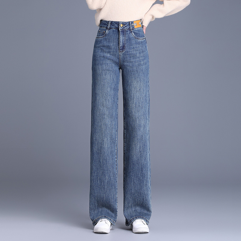 きれいめカジュアル 美脚見えハイウエストワイドストレートデニムパンツ