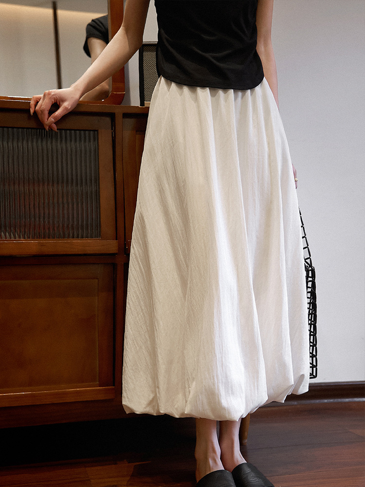 きれいめカジュアル ナチュラルコットンリネン風ギャザーロングスカート