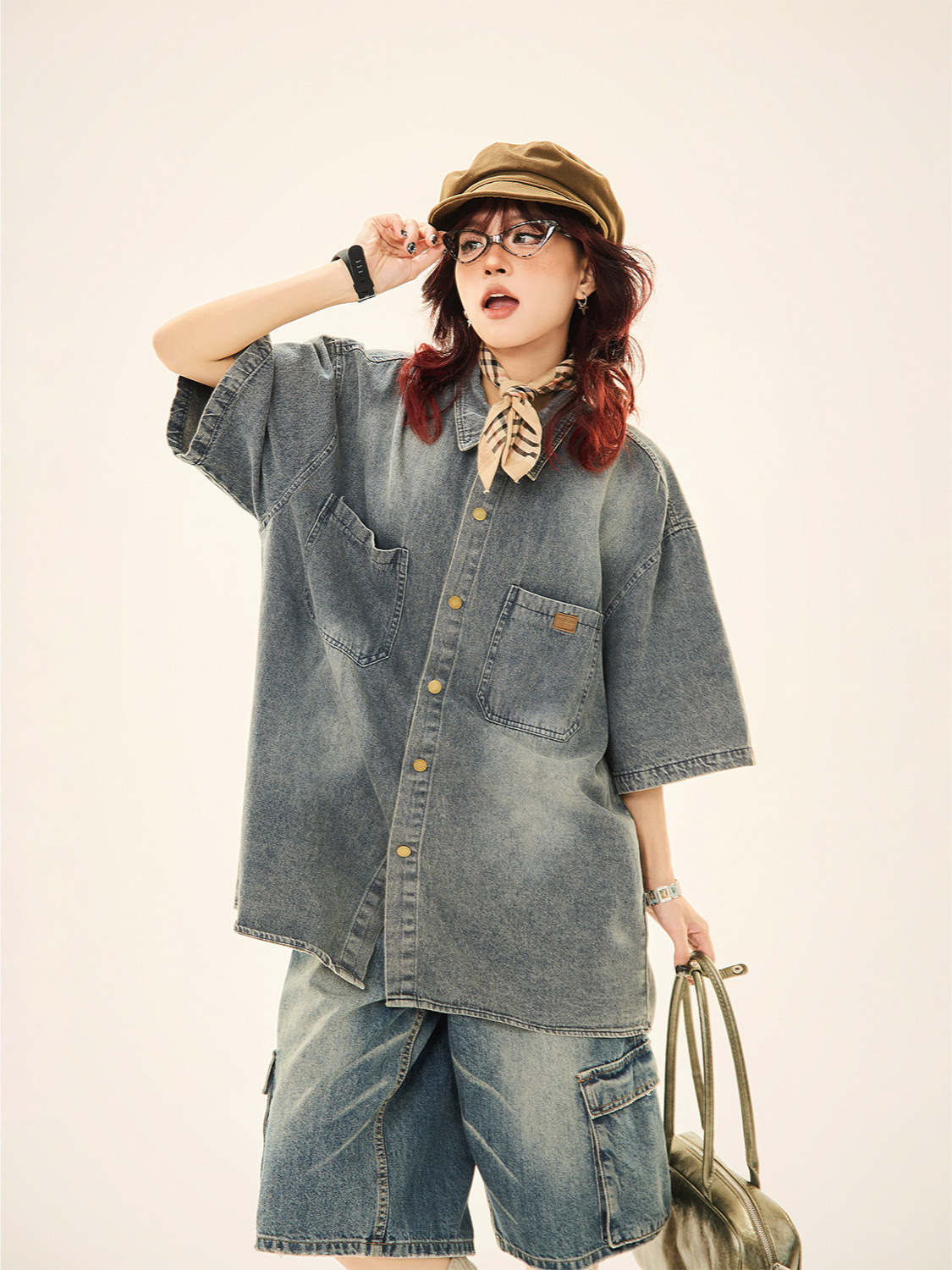 きれいめカジュアル ゆったりシルエットデニムカーゴショートパンツ