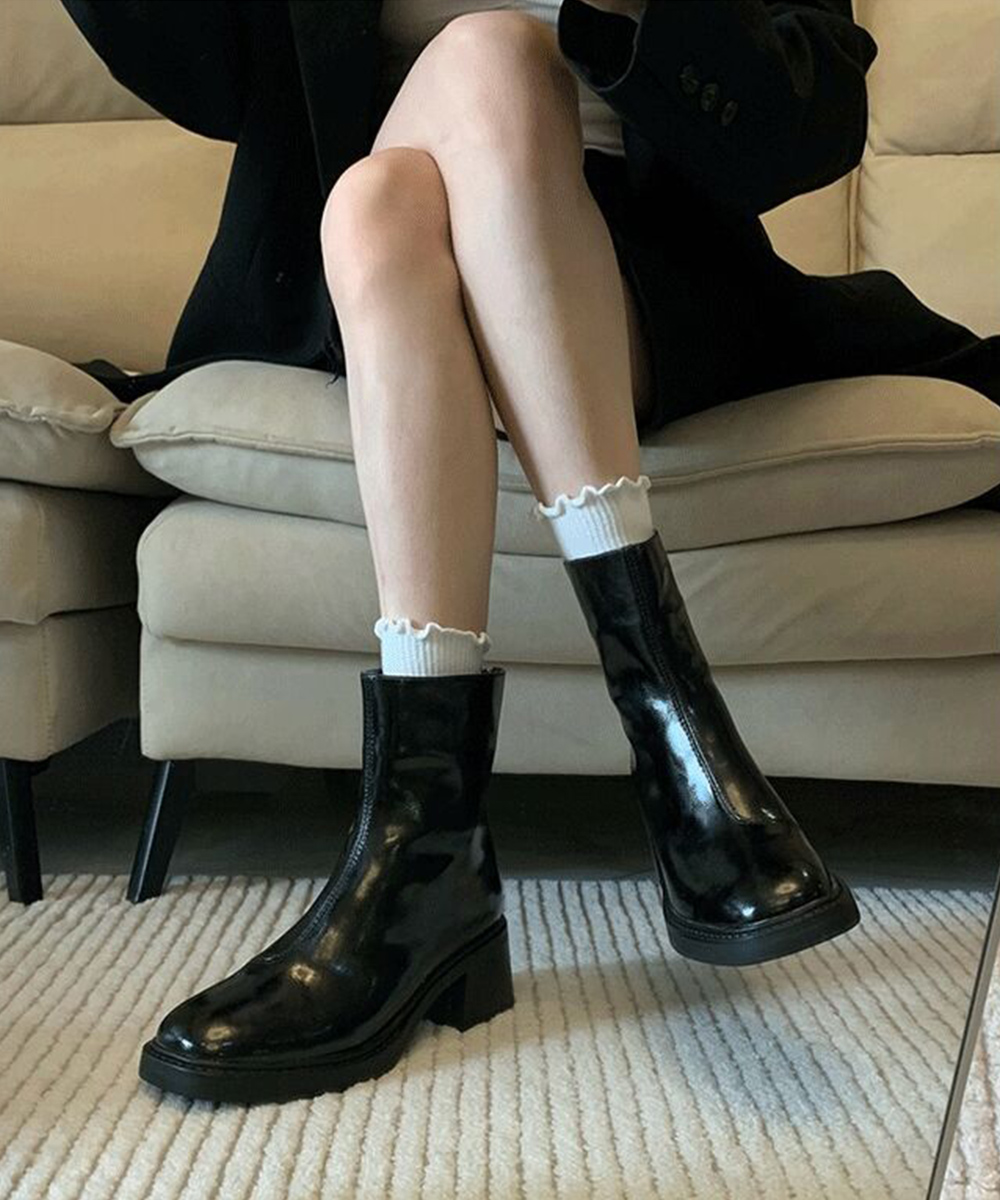 きれいめカジュアル レディース太ヒール短丈靴 歩きやすい四角つま先