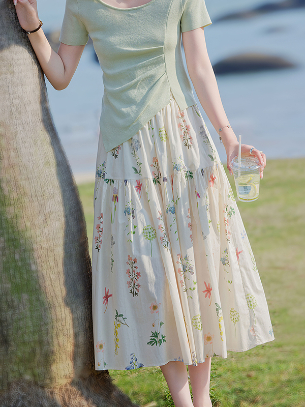 きれいめカジュアル 花園ティアードロングスカート
