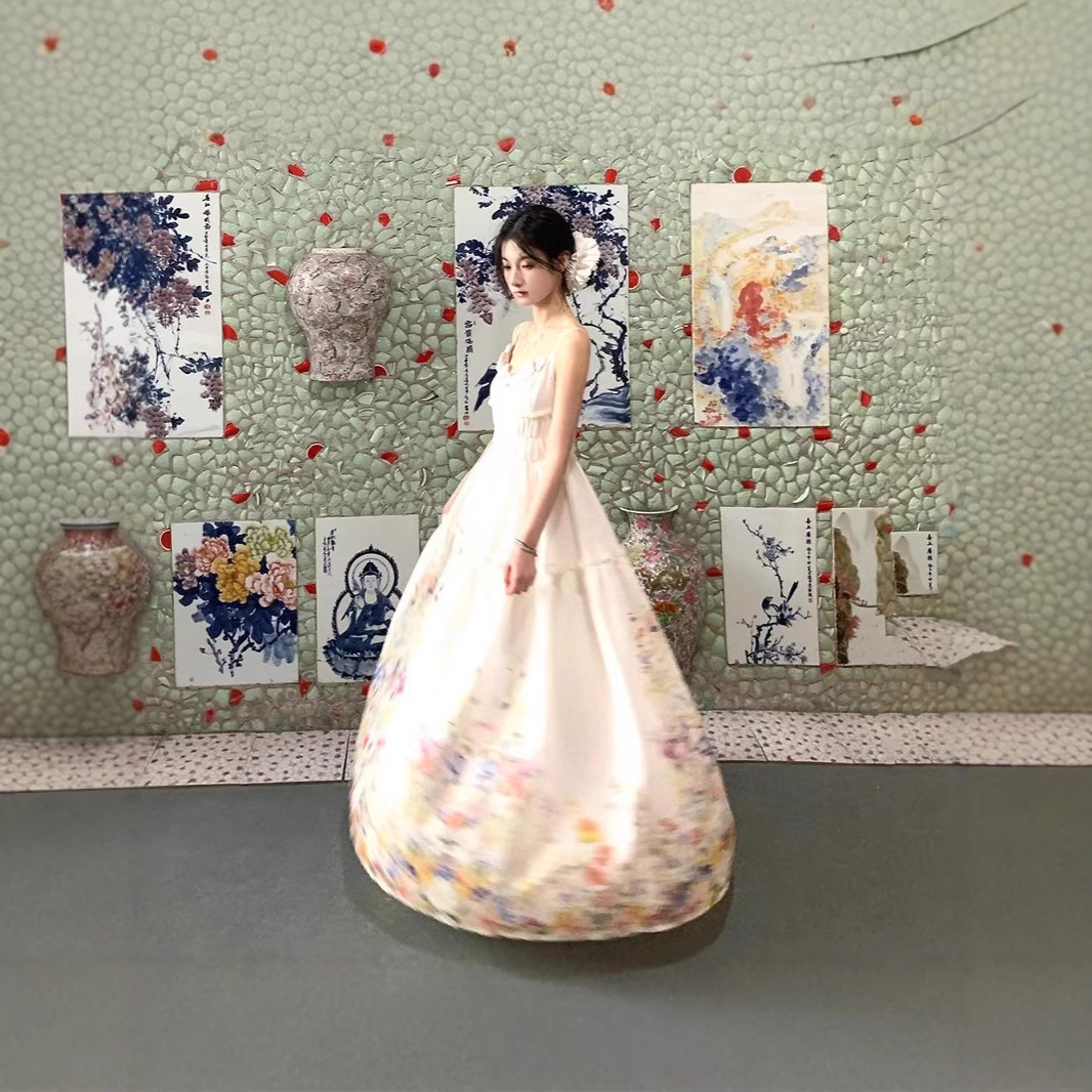 きれいめカジュアル 花園の調べ ティアードロングワンピース