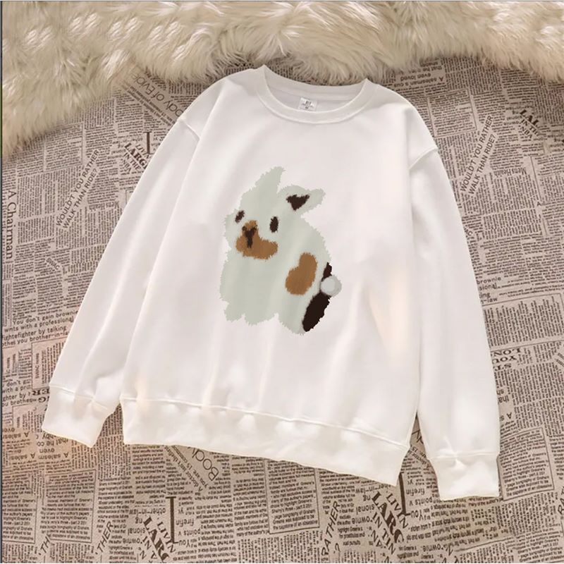 きれいめカジュアル ふわふわうさぎ刺繍のトレーナーゆったりスエット